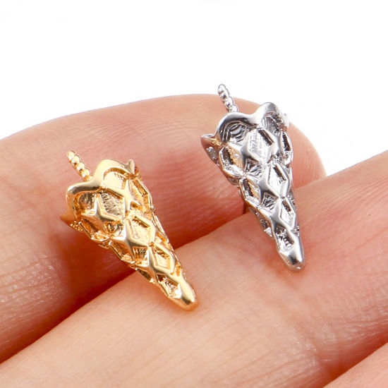 Picture of Brass Ear Post Stud Earrings Real Gold Plated Cone 14mm x 6mm