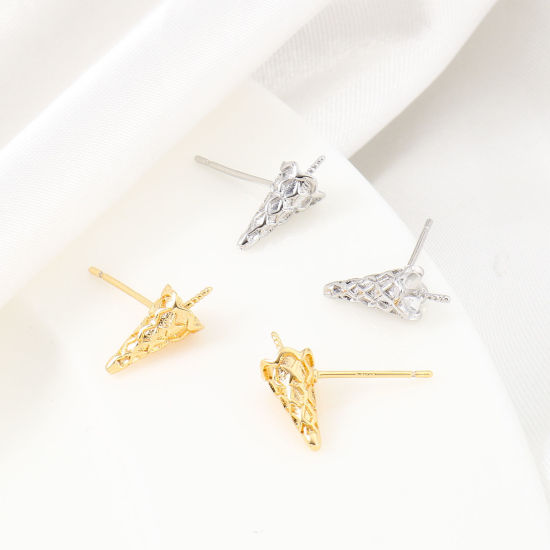 Picture of Brass Ear Post Stud Earrings Real Gold Plated Cone 14mm x 6mm