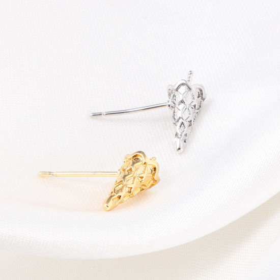 Picture of Brass Ear Post Stud Earrings Real Gold Plated Cone 14mm x 6mm