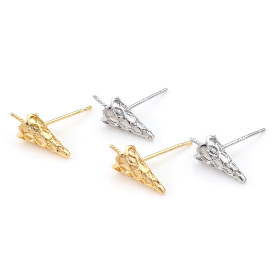 Picture of Brass Ear Post Stud Earrings Real Gold Plated Cone 14mm x 6mm