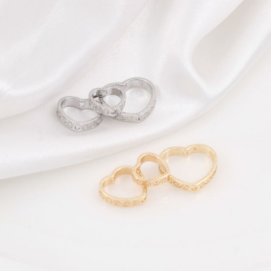 Picture of Brass Beads Frames Heart Filigree Real Gold Plated