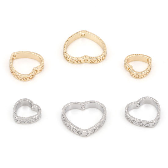 Picture of Brass Beads Frames Heart Filigree Real Gold Plated