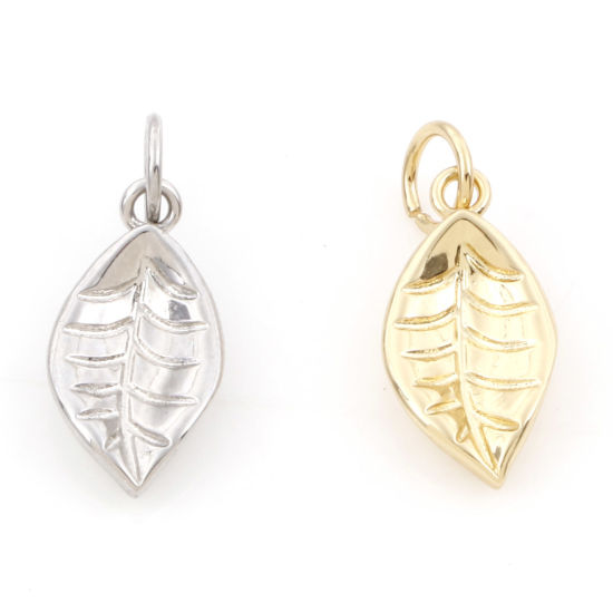 Image de Breloques en Laiton Multicolore Feuille 18mm x 8mm, 2 Pcs