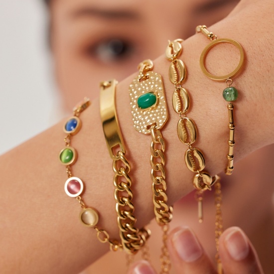 Image de Placage Sous Vide Écologique Simple & Décontracté Bracelets Chaîne à Maillons Cubains Élégant en 304 Acier Inoxydable Plaqué Or Véritable 18K Rond Ovale Pour Femmes 1 Pièce