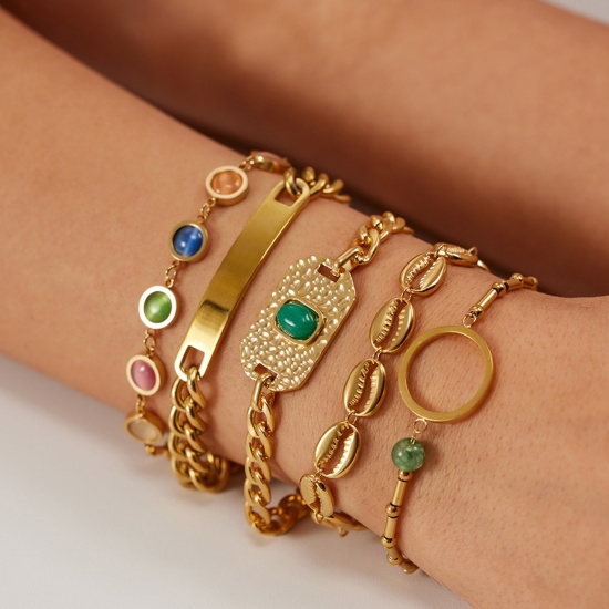 Image de Placage Sous Vide Écologique Simple & Décontracté Bracelets Chaîne à Maillons Cubains Élégant en 304 Acier Inoxydable Plaqué Or Véritable 18K Rond Ovale Pour Femmes 1 Pièce