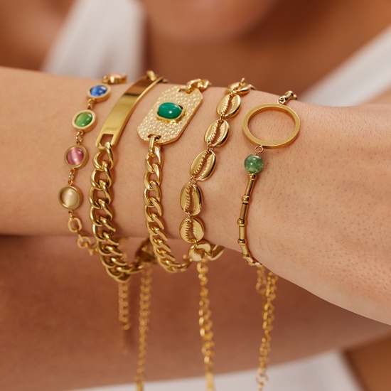 Image de Placage Sous Vide Écologique Simple & Décontracté Bracelets Chaîne à Maillons Cubains Élégant en 304 Acier Inoxydable Plaqué Or Véritable 18K Rond Ovale Pour Femmes 1 Pièce