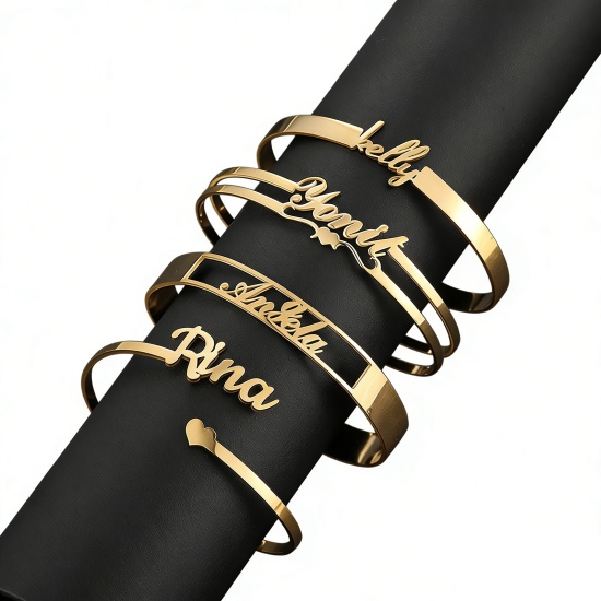 Picture of 304 Stainless Steel Customized Name Bracelets Personalized Letter Charm Pendant Gold Plated