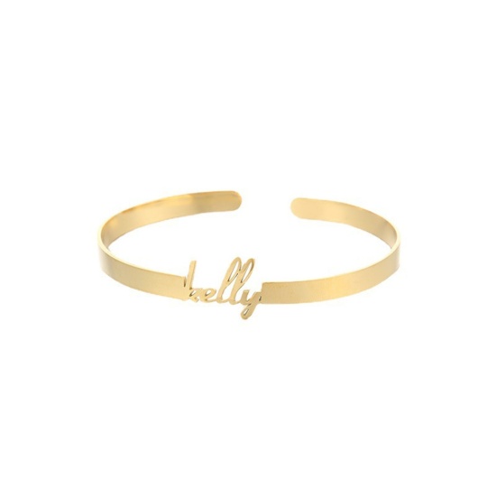 Picture of 304 Stainless Steel Customized Name Bracelets Personalized Letter Charm Pendant Gold Plated