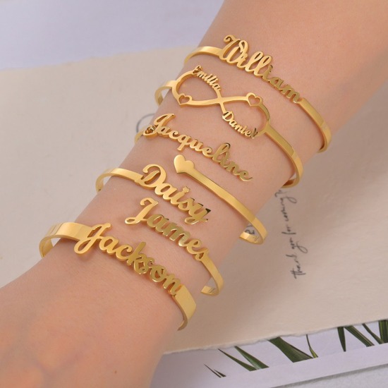 Image de Bracelet Prénom Personnalisé Pendentif de Lettre Personnalisé en 304 Acier Inoxydable 1 Pièce