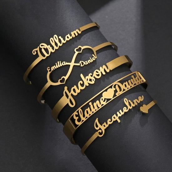 Image de Bracelet Prénom Personnalisé Pendentif de Lettre Personnalisé en 304 Acier Inoxydable 1 Pièce
