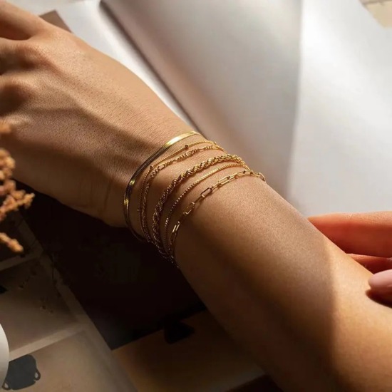 Image de Bracelets En Gros Plaqué Or 18K en 304 Acier Inoxydable, Chaînes Placage Sous Vide Écologique, Unisexe Élégant Minimaliste Cadeau Fournitures de Bijoux 1 Pièce