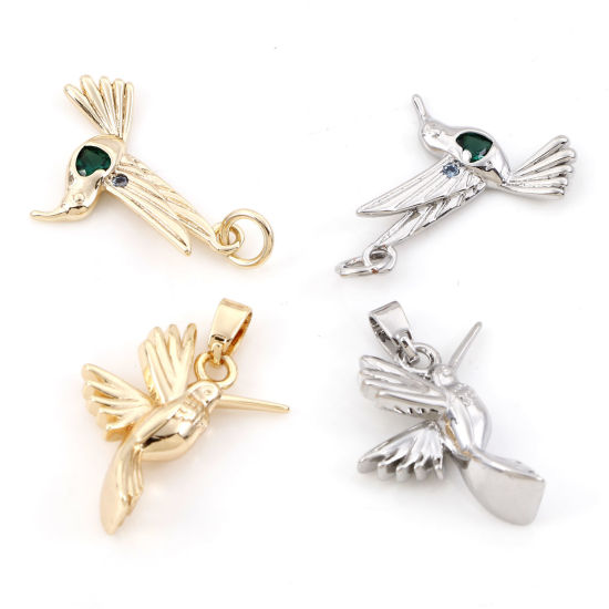 Immagine di Ottone Charms Colibrì Vero Oro Placcato 2 Pz
