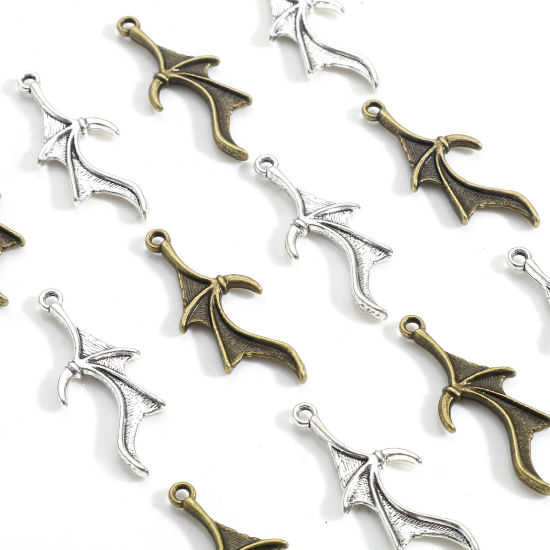 Picture of Zinc Based Alloy Halloween Charms Multicolor Halloween Bat Animal Wing 31mm x 13mm