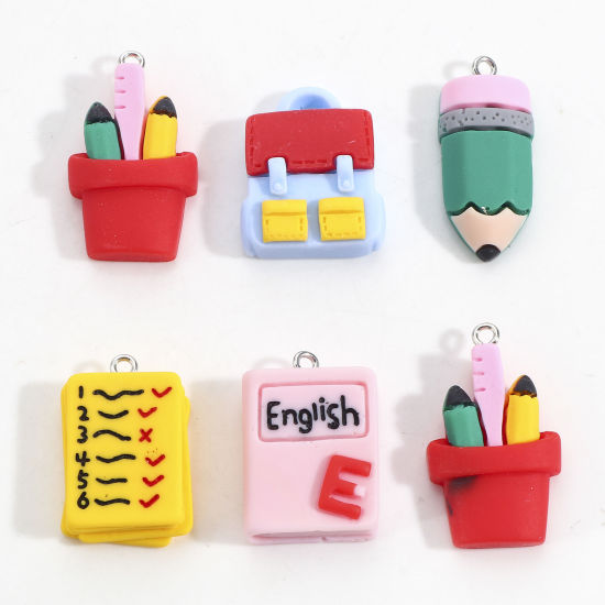 Image de Breloques Bijoux d'Ecole en Résine Argent Mat Multicolore 10 Pcs