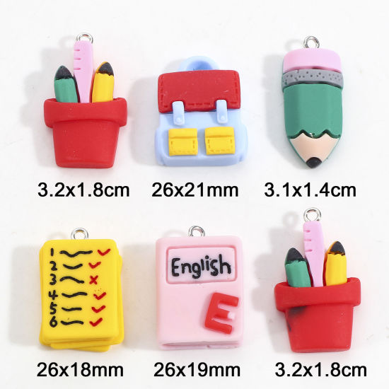 Image de Breloques Bijoux d'Ecole en Résine Argent Mat Multicolore 10 Pcs