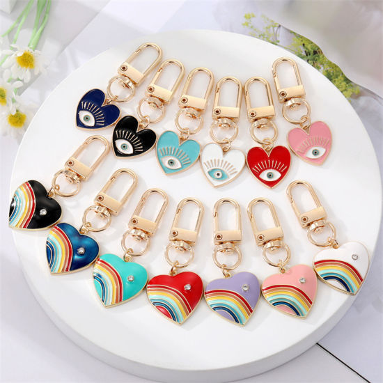 Image de Porte-Clés Élégant Doré Multicolore Cœur Émail 1 Pièce