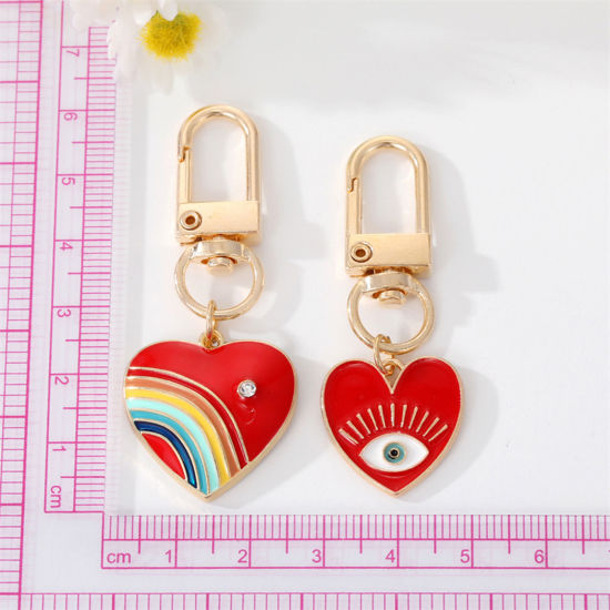Image de Porte-Clés Élégant Doré Multicolore Cœur Émail 1 Pièce
