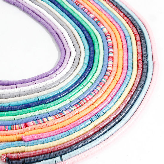 Image de 2 Enfilades Perles Heishi Katsuki en Pâte Polymère Rond Multicolore Perlaire 6mm Dia