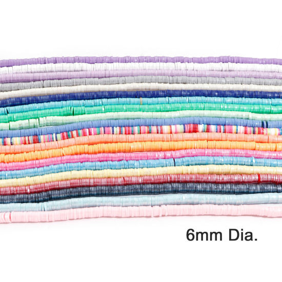 Image de 2 Enfilades Perles Heishi Katsuki en Pâte Polymère Rond Multicolore Perlaire 6mm Dia