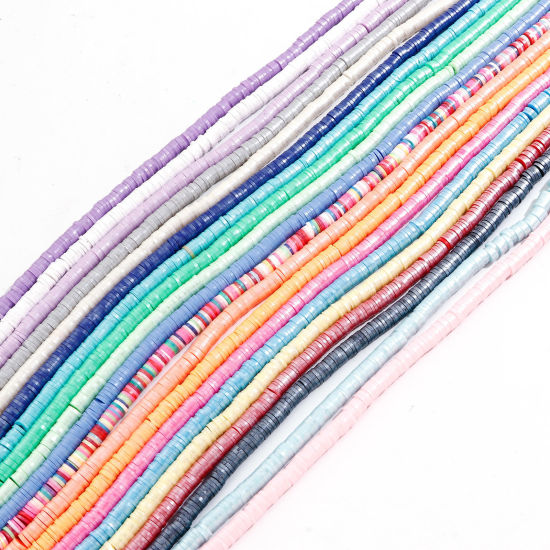Image de 2 Enfilades Perles Heishi Katsuki en Pâte Polymère Rond Multicolore Perlaire 6mm Dia