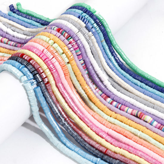 Image de 2 Enfilades Perles Heishi Katsuki en Pâte Polymère Rond Multicolore Perlaire 6mm Dia