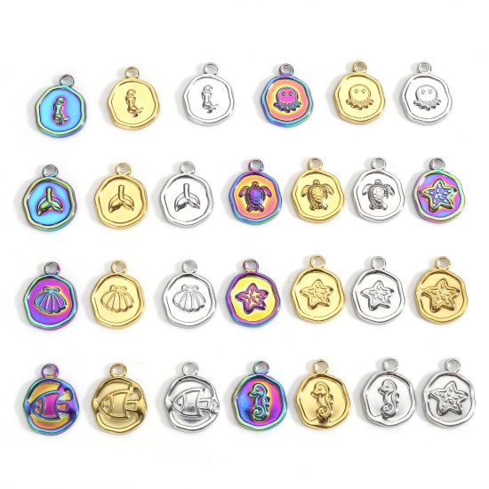 Imagen de 304 Acero Inoxidable Joyería del océano Colgantes Charms Ronda Multicolor Estrella de Mar 3 Unidades