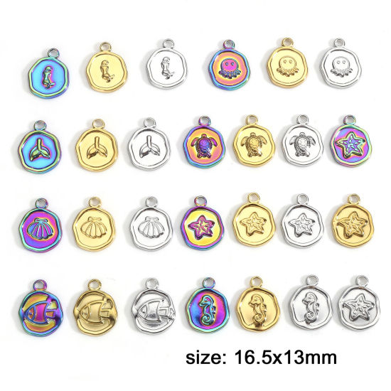 Imagen de 304 Acero Inoxidable Joyería del océano Colgantes Charms Ronda Multicolor Estrella de Mar 3 Unidades