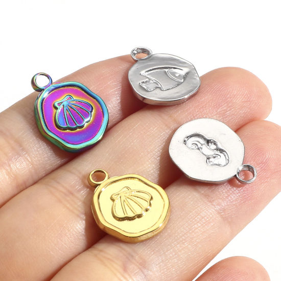 Imagen de 304 Acero Inoxidable Joyería del océano Colgantes Charms Ronda Multicolor Estrella de Mar 3 Unidades