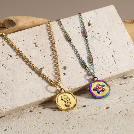 Imagen de 304 Acero Inoxidable Joyería del océano Colgantes Charms Ronda Multicolor Estrella de Mar 3 Unidades