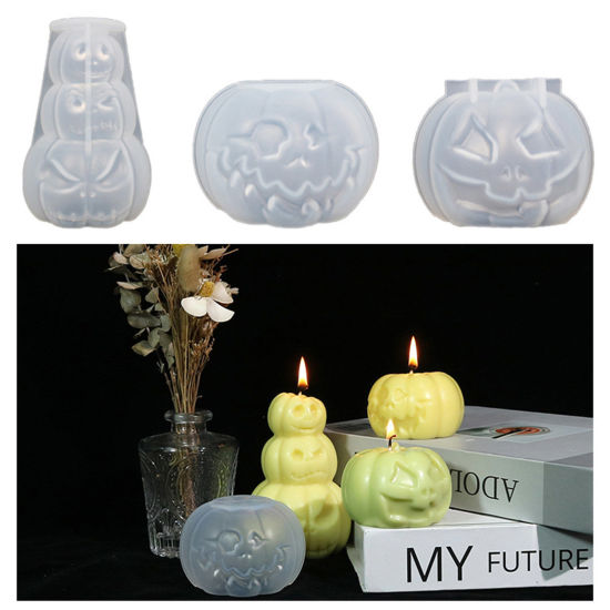 Image de Moule en Silicone pour DIY Fabrication de Savon Bougie en Silicone Halloween Citrouille Blanc 1 Pièce