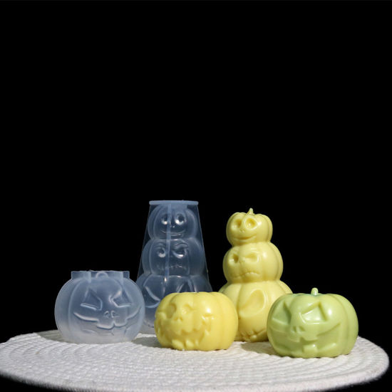 Image de Moule en Silicone pour DIY Fabrication de Savon Bougie en Silicone Halloween Citrouille Blanc 1 Pièce
