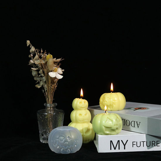 Image de Moule en Silicone pour DIY Fabrication de Savon Bougie en Silicone Halloween Citrouille Blanc 1 Pièce