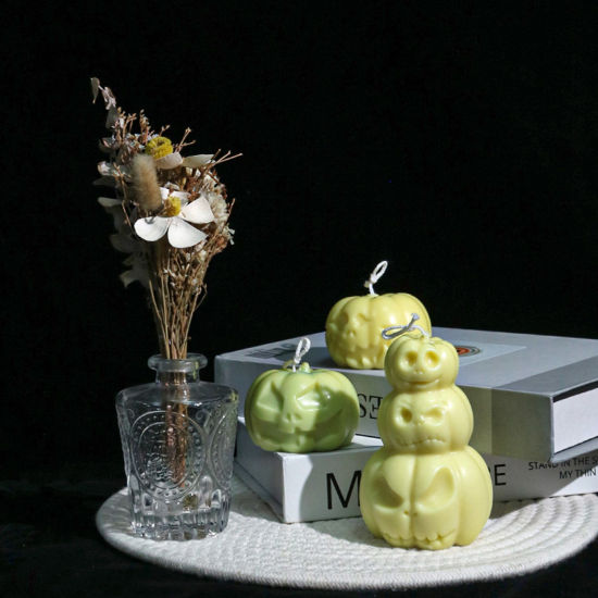 Image de Moule en Silicone pour DIY Fabrication de Savon Bougie en Silicone Halloween Citrouille Blanc 1 Pièce