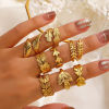 Picture of Eco-friendly Vacuum Plating Natural Pastoral Retro 18K Gold Plated 304 Stainless Steel Open Leaf Rings For Women Party