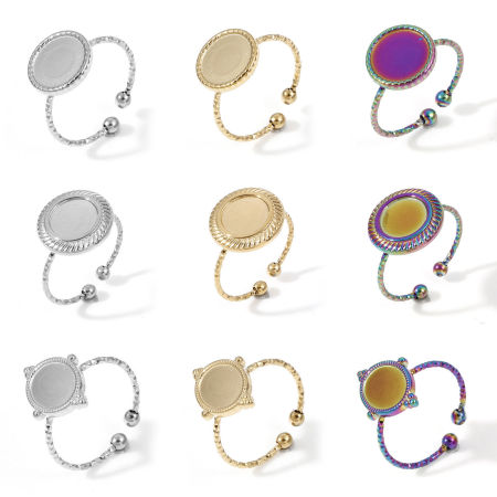Bagues Ouvert en 304 Acier Inoxydable Multicolore Cabochon Rapportable 1 Pièce