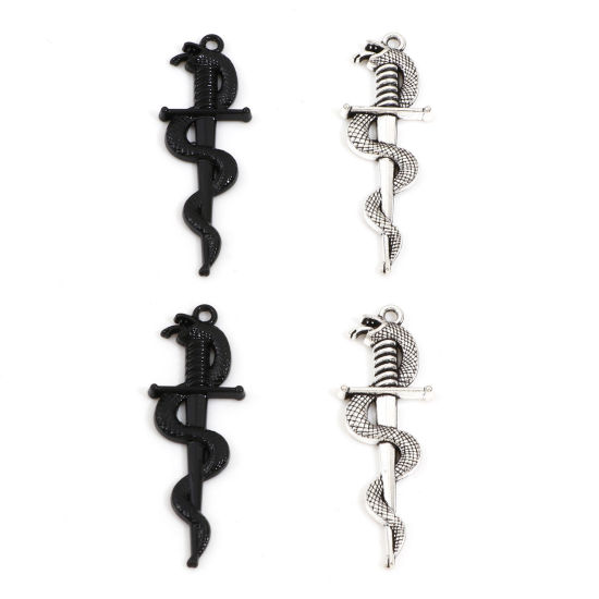 Immagine di Lega di Zinco Ciondoli Multicolore Spada Serpente 4cm x 1.4cm, 10 Pz