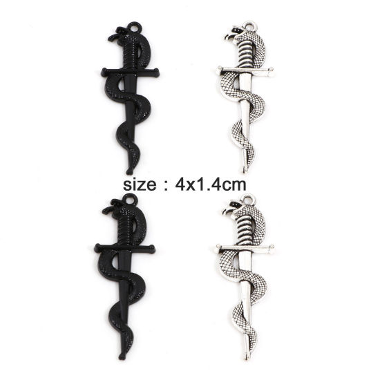 Immagine di Lega di Zinco Ciondoli Multicolore Spada Serpente 4cm x 1.4cm, 10 Pz