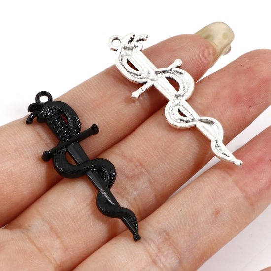 Immagine di Lega di Zinco Ciondoli Multicolore Spada Serpente 4cm x 1.4cm, 10 Pz