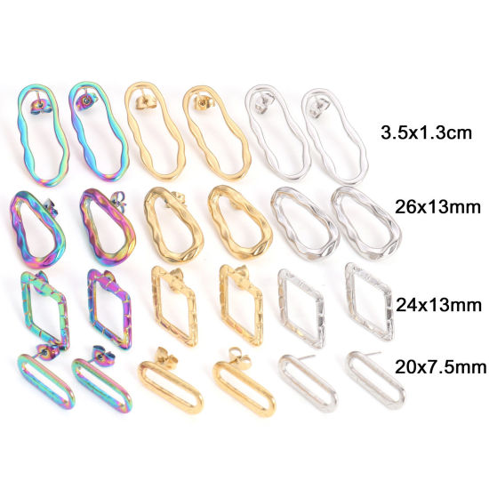 304ステンレス鋼 ジオメトリシリーズ イヤポスト スタッド ピアス用カバー付き ワイヤーサイズ: （21号） 4 個 の画像