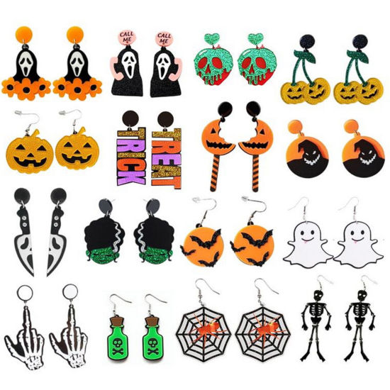アクリル 可愛い かわいい キュート イヤリング ピアス 多色 ハロウィン幽霊 髑髏 1 ペア の画像