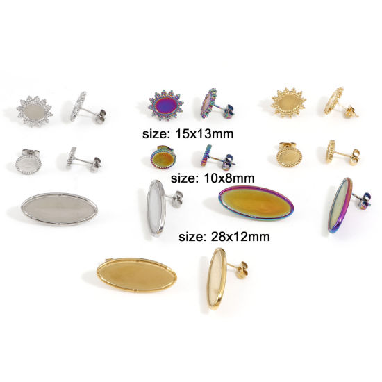 Image de 4 Pcs Boucles d'Oreilles Puces en 304 Acier Inoxydable Ovale Multicolore Cabochon Rapportable
