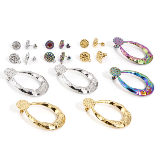 Image de 2 Pcs Boucles d'Oreilles Puces en 304 Acier Inoxydable Goutte d'Eau Multicolore Rond Cabochon Rapportable