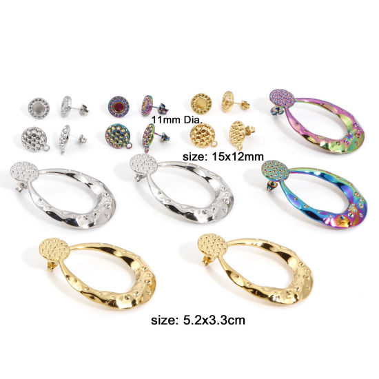 Image de 2 Pcs Boucles d'Oreilles Puces en 304 Acier Inoxydable Goutte d'Eau Multicolore Rond Cabochon Rapportable