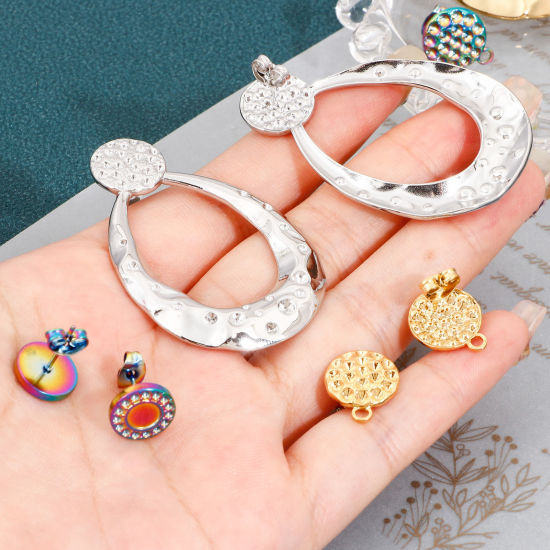 Image de 2 Pcs Boucles d'Oreilles Puces en 304 Acier Inoxydable Goutte d'Eau Multicolore Rond Cabochon Rapportable