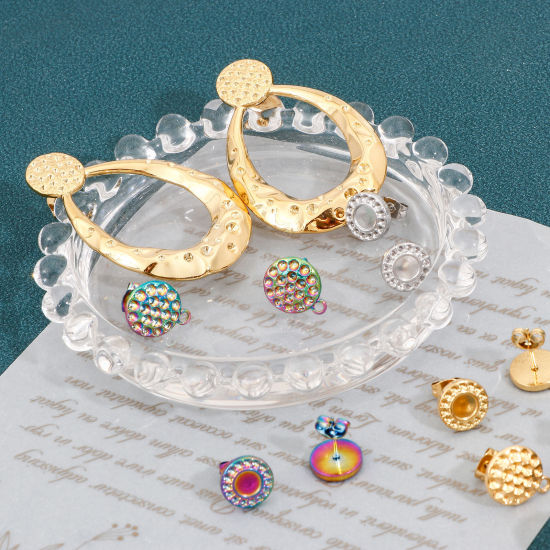 Image de 2 Pcs Boucles d'Oreilles Puces en 304 Acier Inoxydable Goutte d'Eau Multicolore Rond Cabochon Rapportable