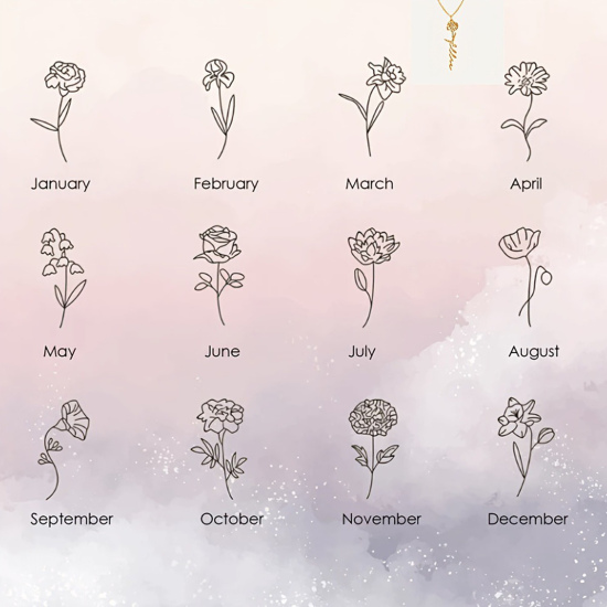 Picture of 304 Stainless Steel Birth Month Flower Customized Name Earrings & Necklace Personalized Letter Pendant
