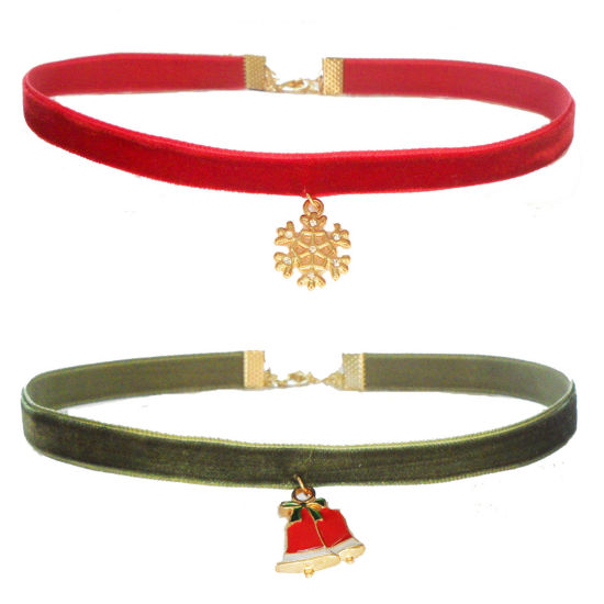 Image de Collier Ras de Cou Élégant Doré Multicolore Flocon de Neige de Noël Cloche Émail 1 Pièce