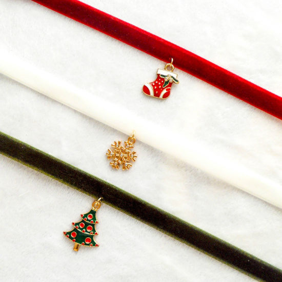 Image de Collier Ras de Cou Élégant Doré Multicolore Flocon de Neige de Noël Cloche Émail 1 Pièce