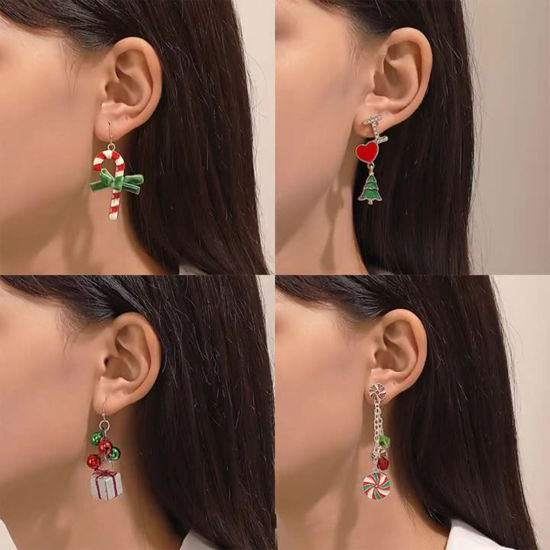 おしゃれ イヤリングピアス 金メッキ クリスマス キャンディケーン ベル 1 ペア の画像