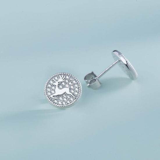 Image de Boucles d'Oreilles Puces en Laiton Plaqué Platine Renne de Noël 1 Paire